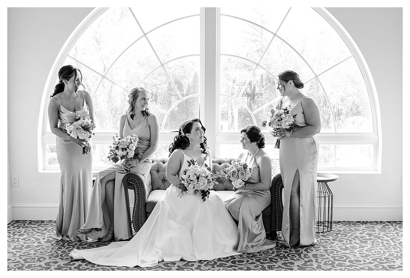 black and white of bridal party