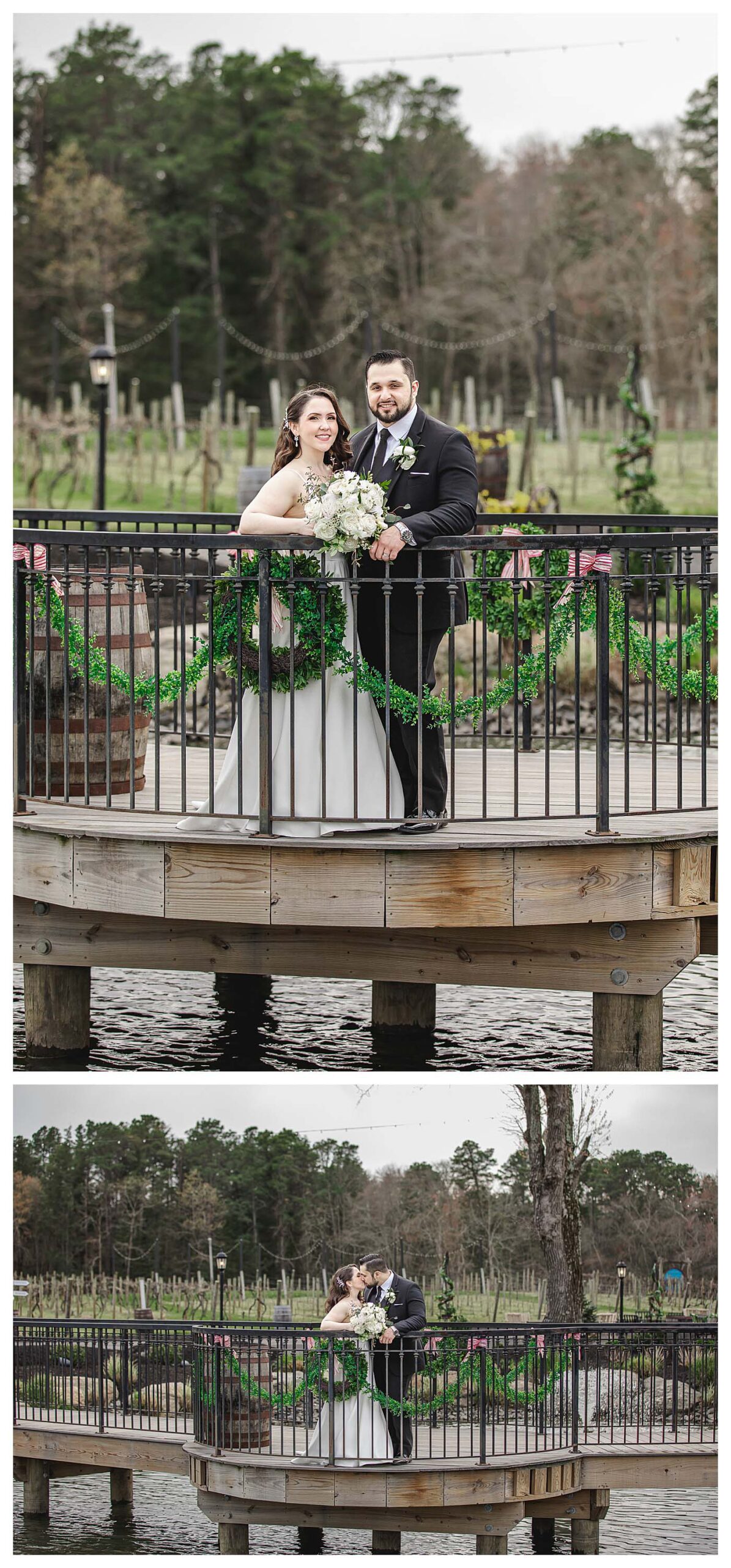 wedding couple on bridge posing
