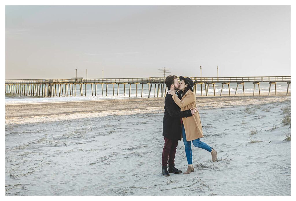couple kissing on beach Avalon Beach Engagement Session