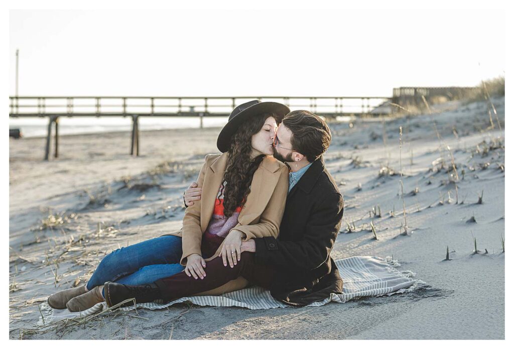 kissing couple on avalon beach Avalon Beach Engagement Session