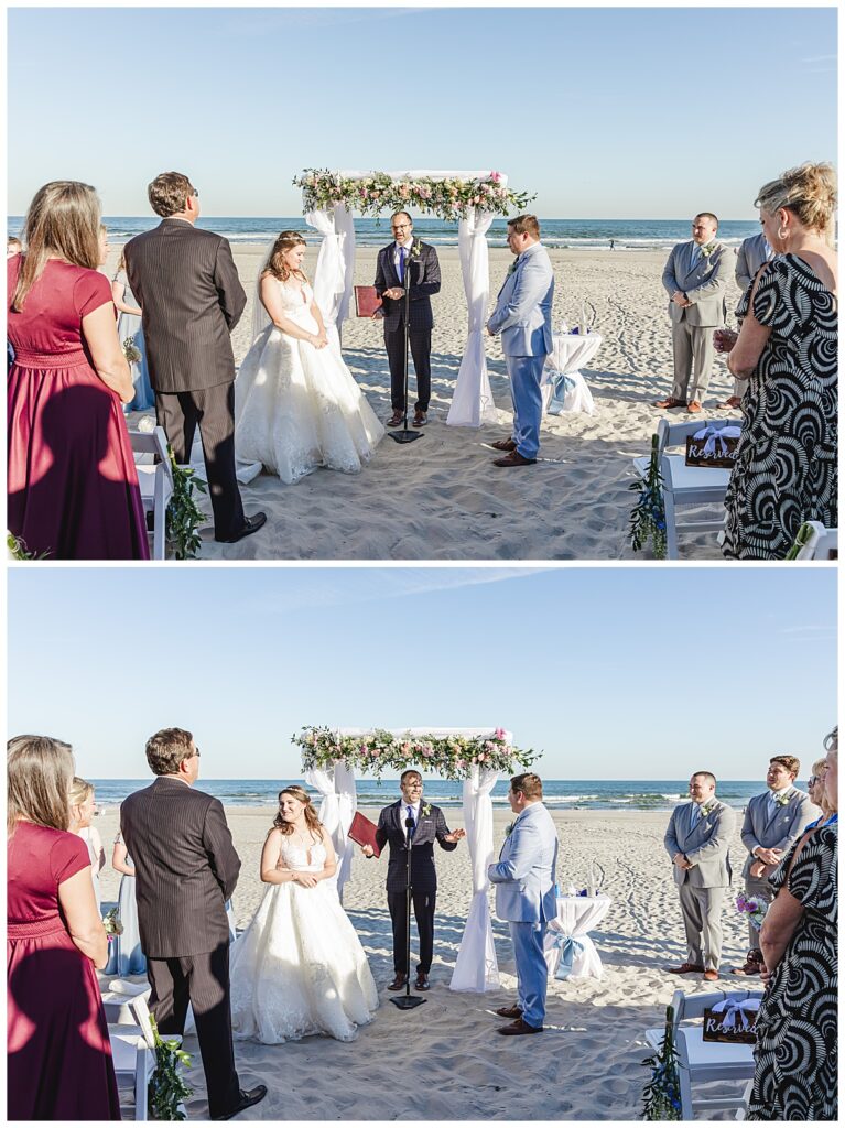 Lauren and Zach reading their vows on the beach in Avalon Nj