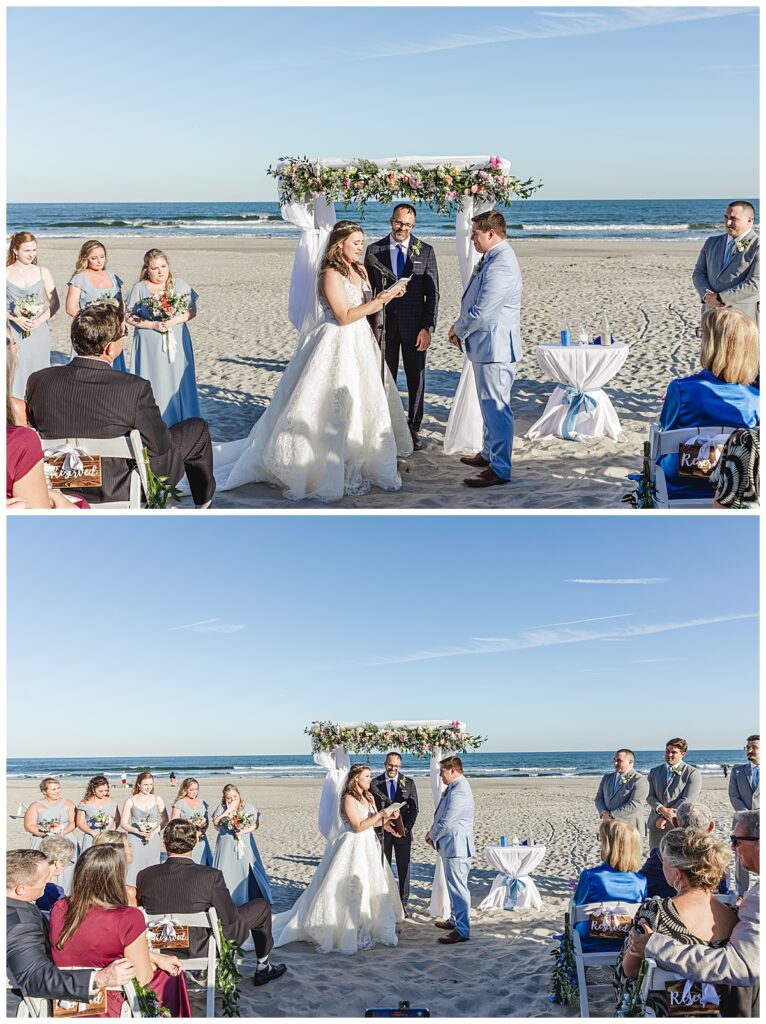 Lauren reading her vows on the beach near the ICONA Windrift