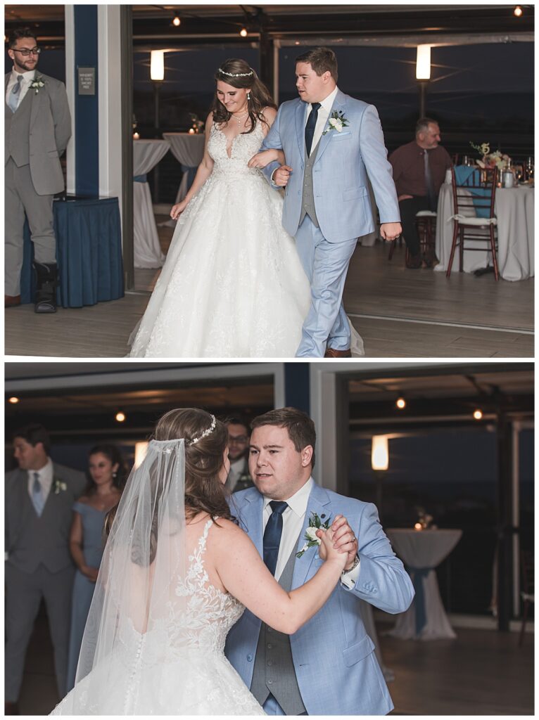 "Lauren and Zach sharing a magical first dance, surrounded by guests.