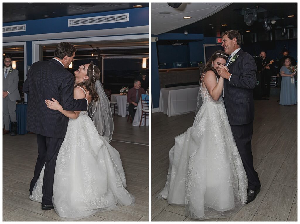Lauren dancing with her dad during her reception at the the south jersey venue the ICONA Windrift