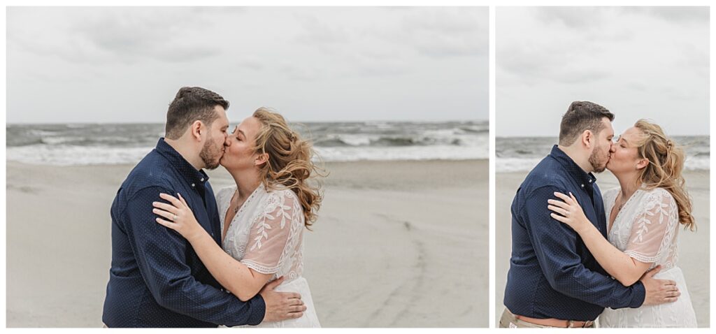 couple kissing on beach in ocean city