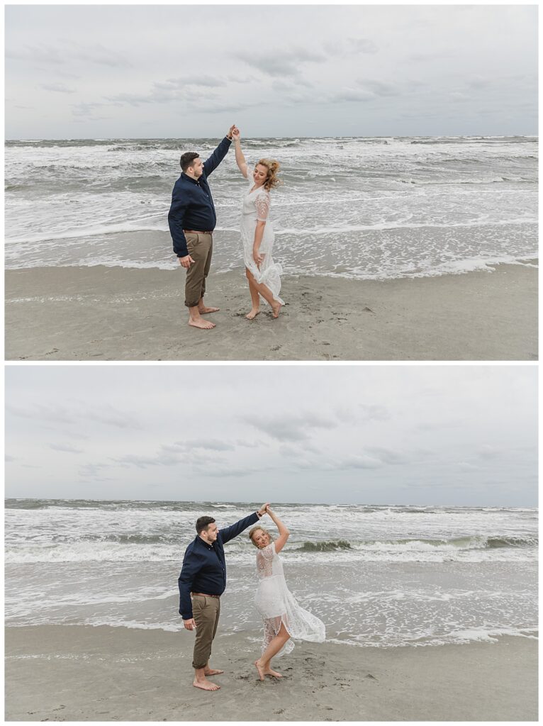 couple dancing on beach in ocean city