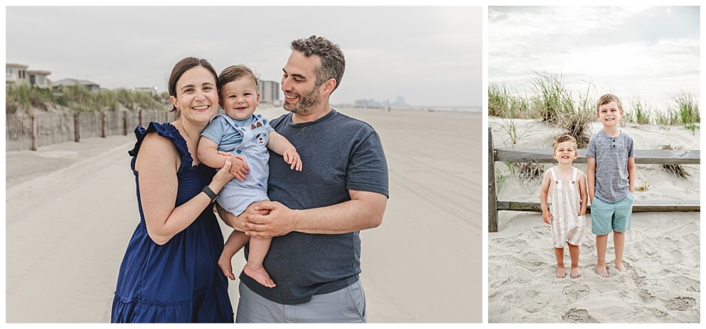 Mom and dad holding their little boy for their south jersey beach session. Two brothers standing on beach in Ocean City