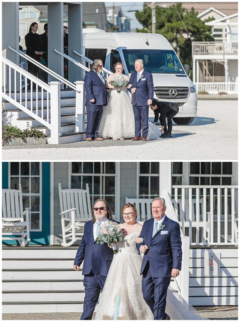 bride walking to ceremony at brant beach yacht club