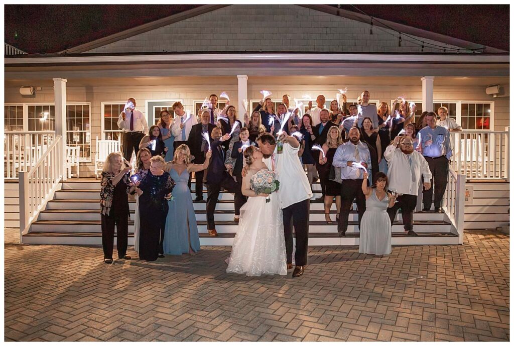 wedding couple with guests at Brant beach yacht club