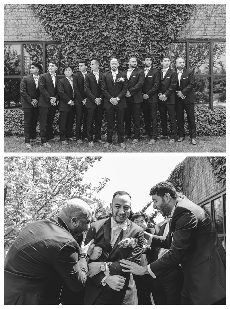 black and white photos of the groom and groomsmen at asbury spring wedding