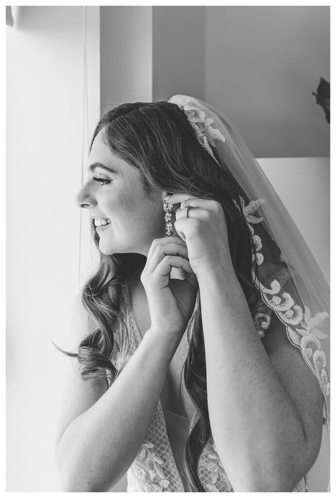 black and white photo of bride