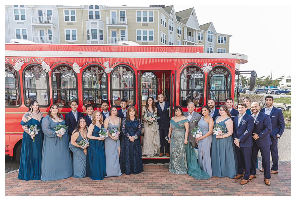 red trolley that the wedding party rode in to Mcloone pier house