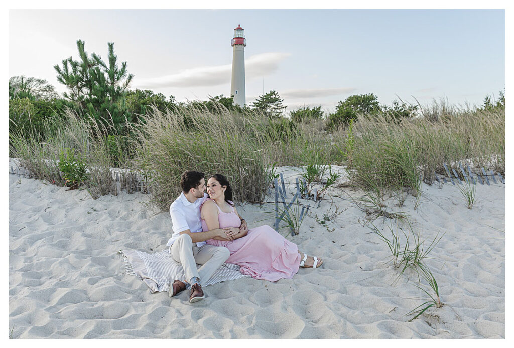 Cape May NJ engagement session on the beach at sunset