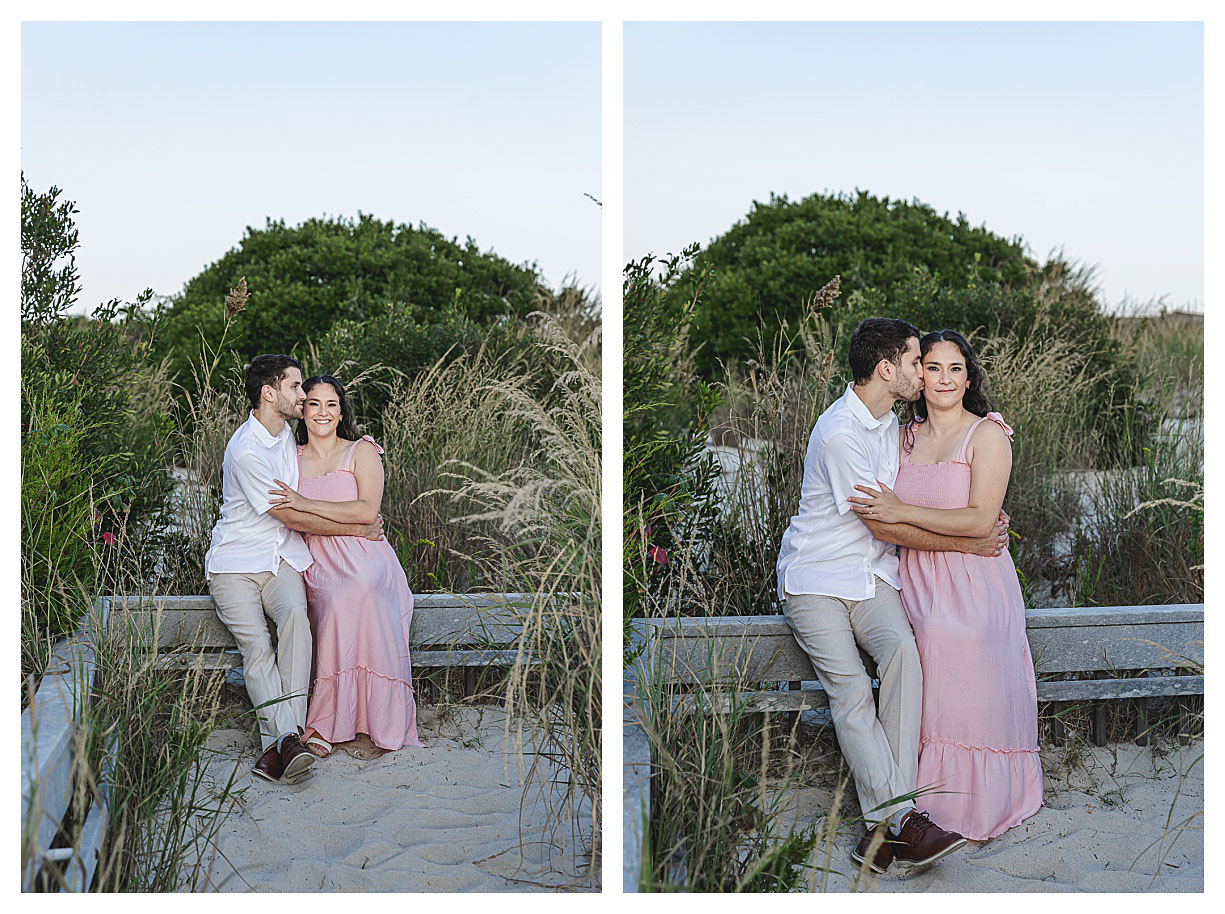 couple sitting hugging on the beach in cape may