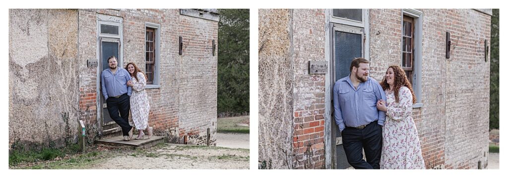 couple standing by blue door