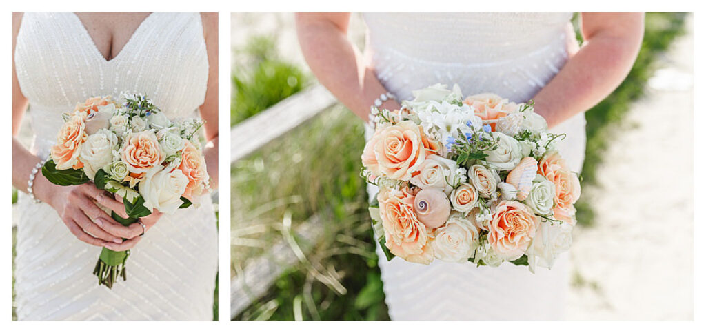 Jersey shore beach wedding. Bride and flowers