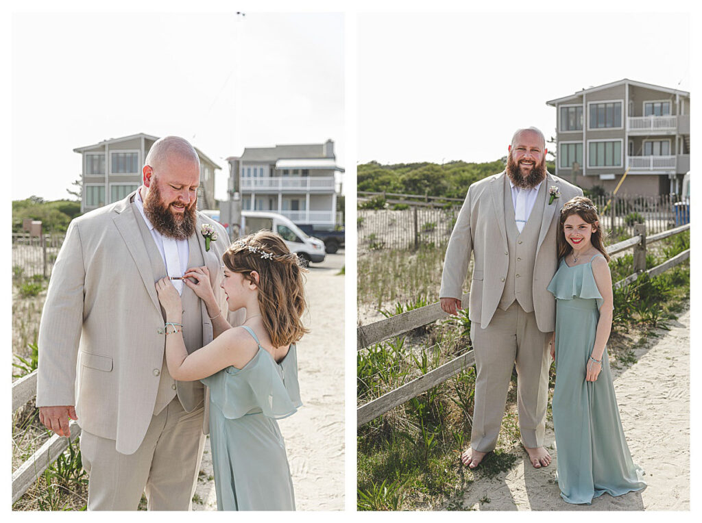 groom with his daughter on beach in Ocean city nj