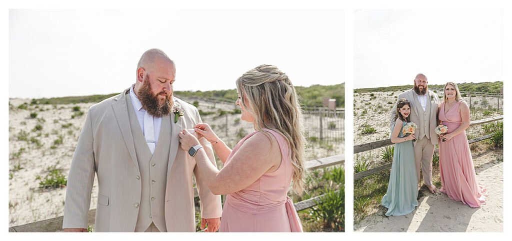 groom and sister on the beach for a wedding in OCNJ