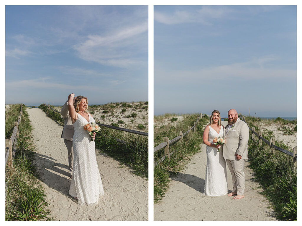 wedding couple on beach in ocean city nj