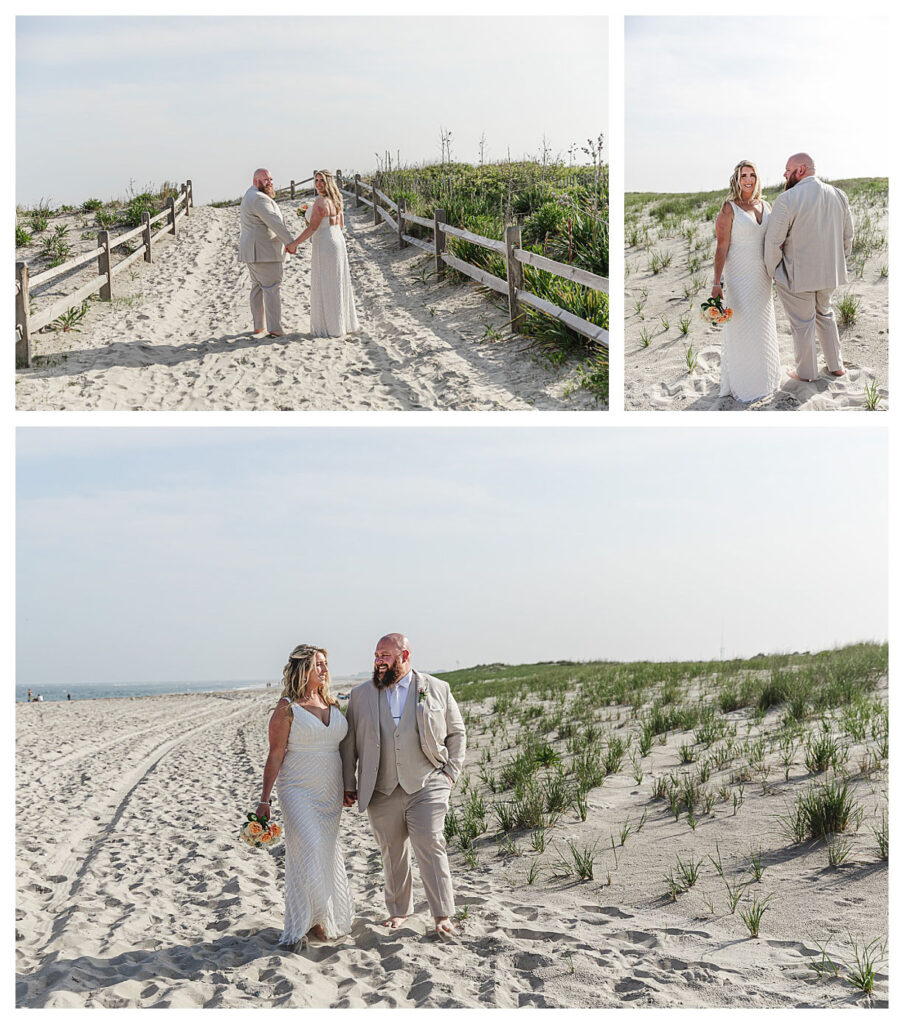 wedding couple walking on the beach in ocean city nj