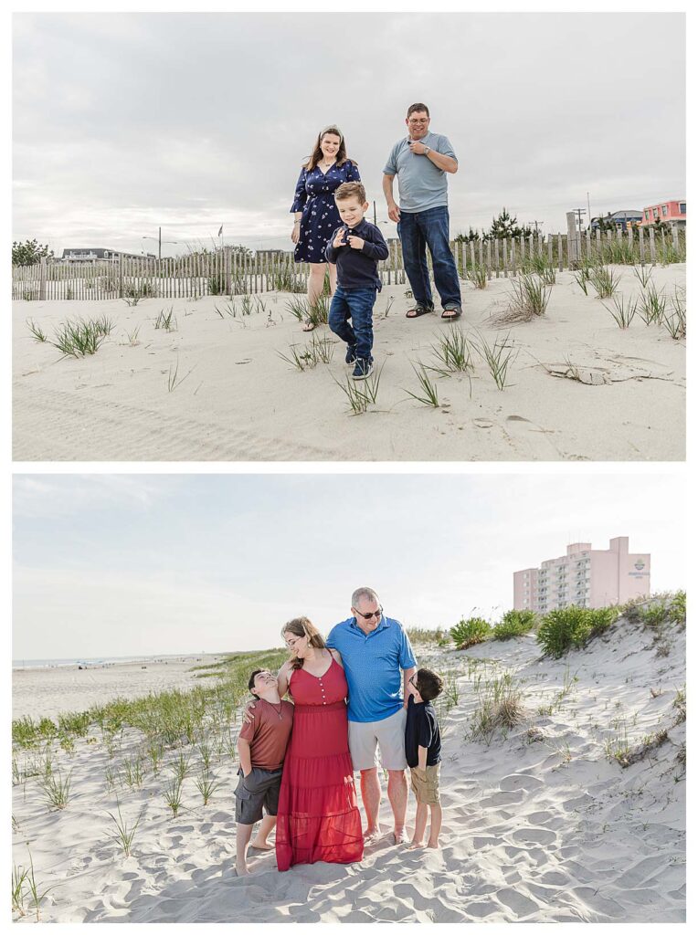 family session in cape may and Ocean city. families posing on the beach