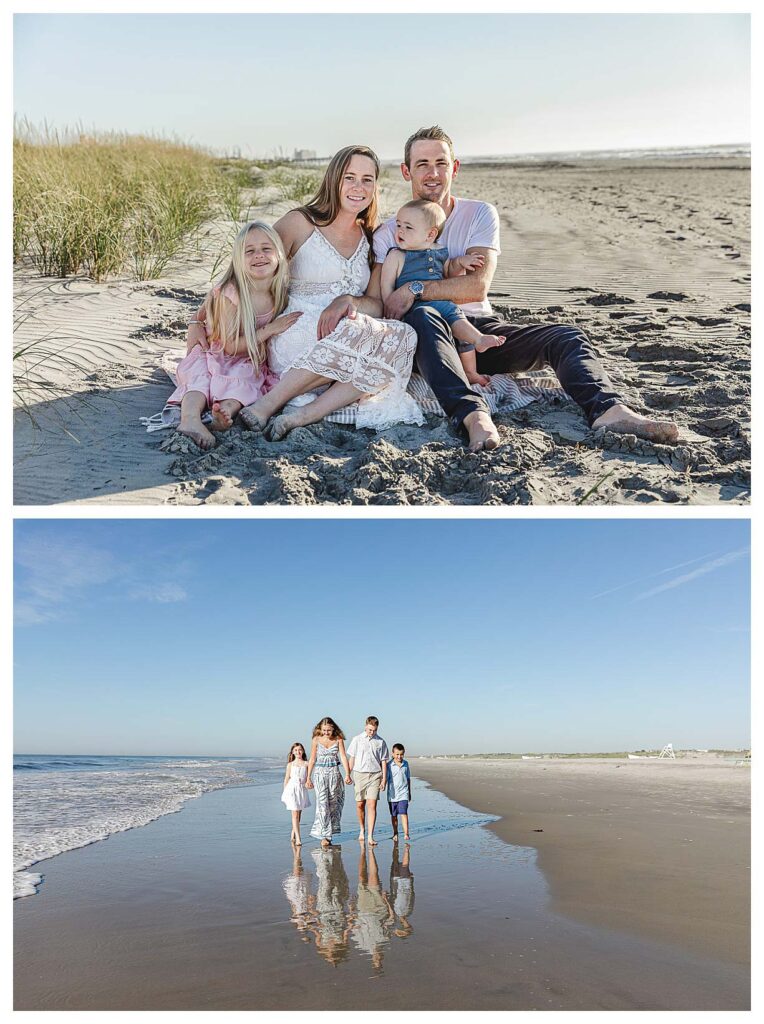 families on the beach getting their photos taken.