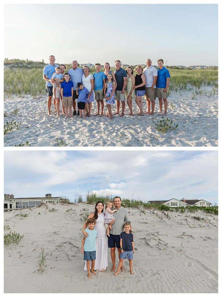 families standing on beach for their photo session in south new jersey