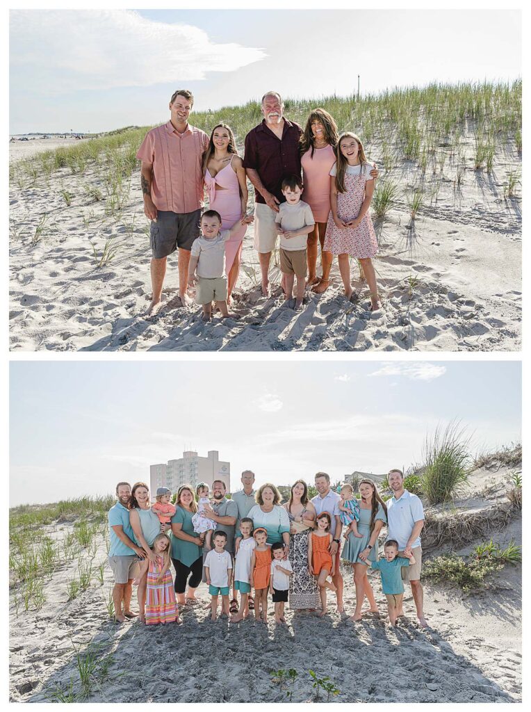 families in Ocean city NJ standing on the beach for their south jersey beach session