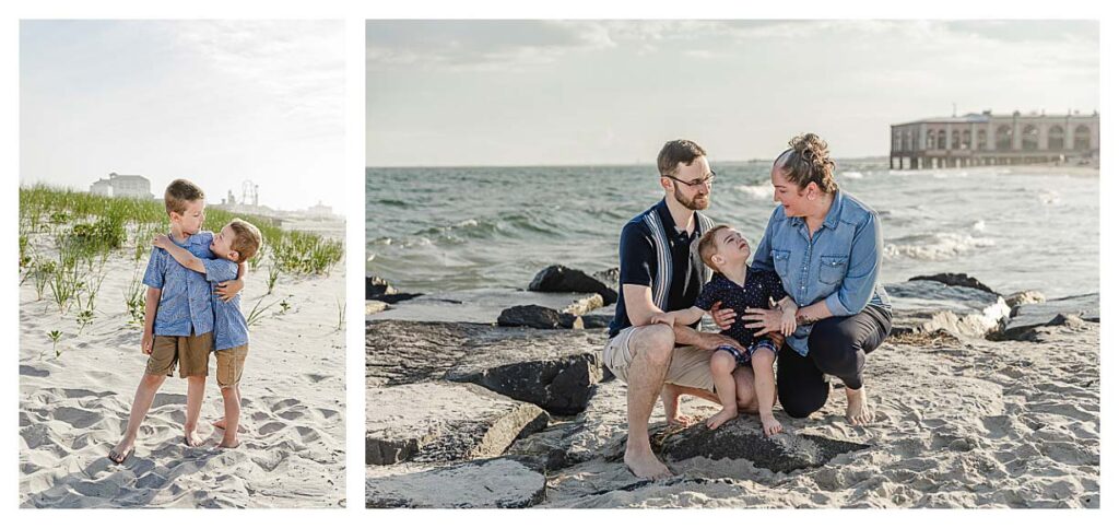 families on the beach posing for their south jersey beach session