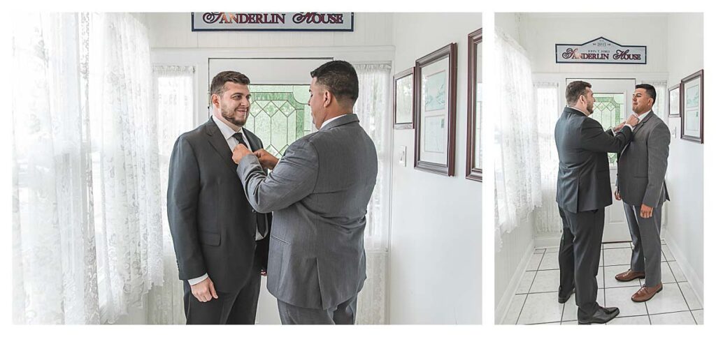 groom getting ready photos in Ocean city nj for a fall coastal beach wedding