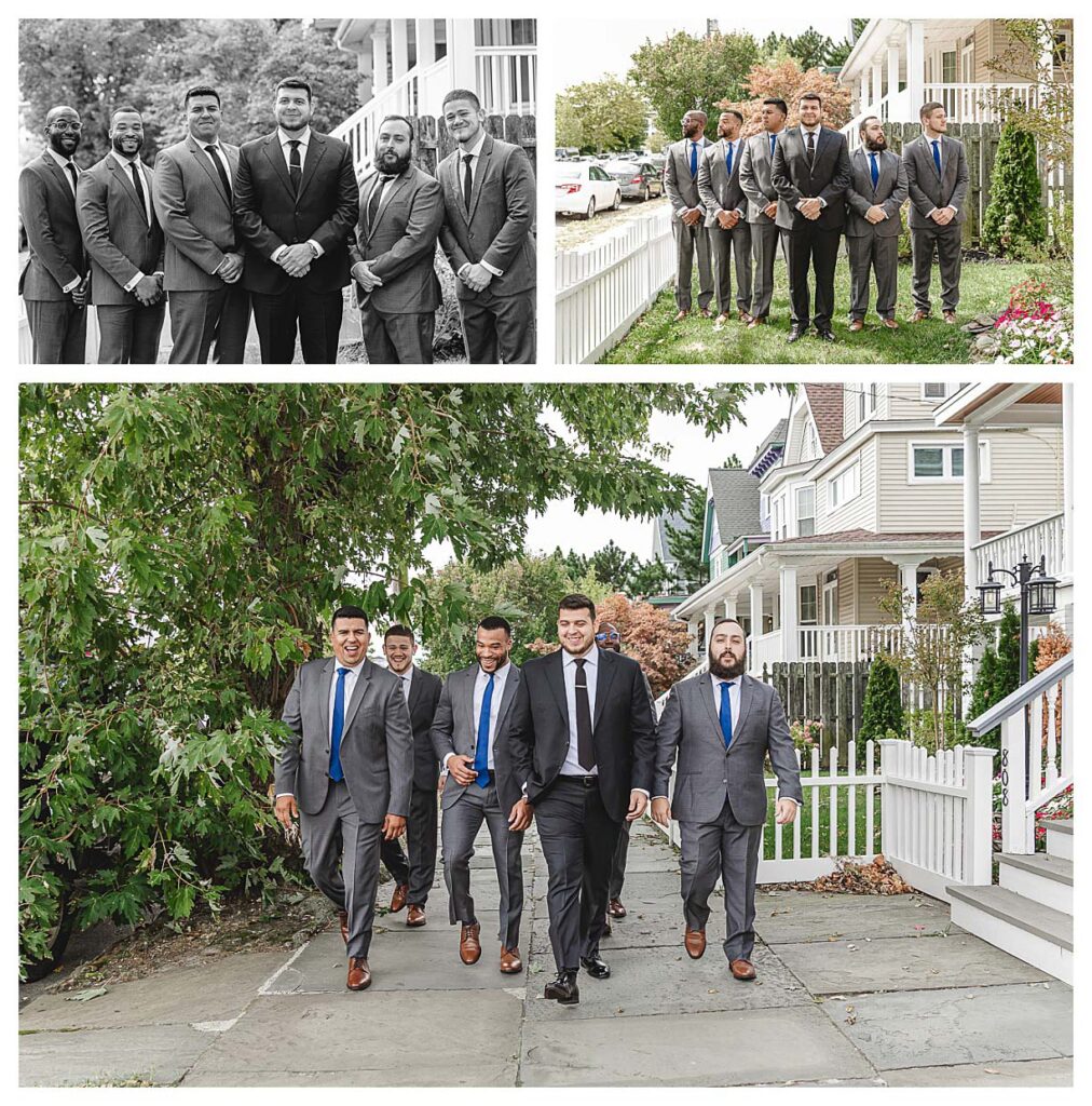 groom and groomsmen photos in ocean city nj for a fall coastal wedding