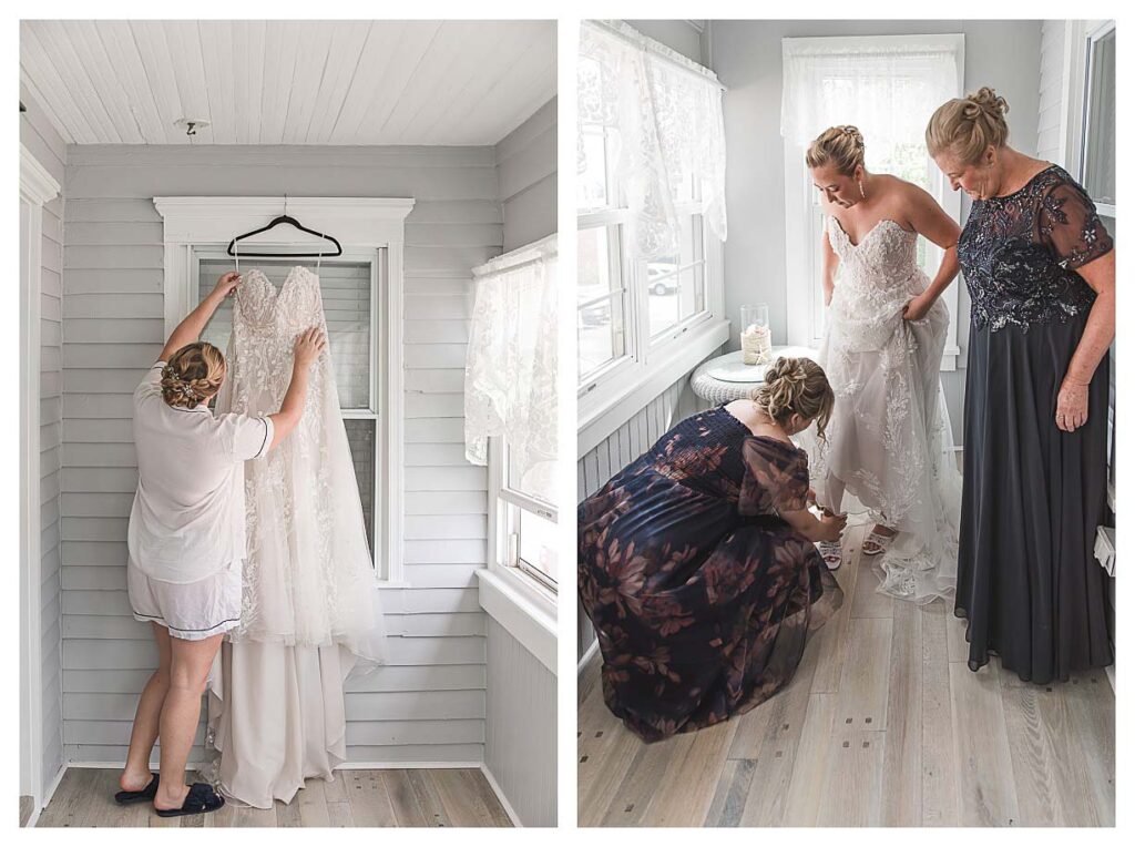 bride getting ready for a fall costal wedding in ocean city nj