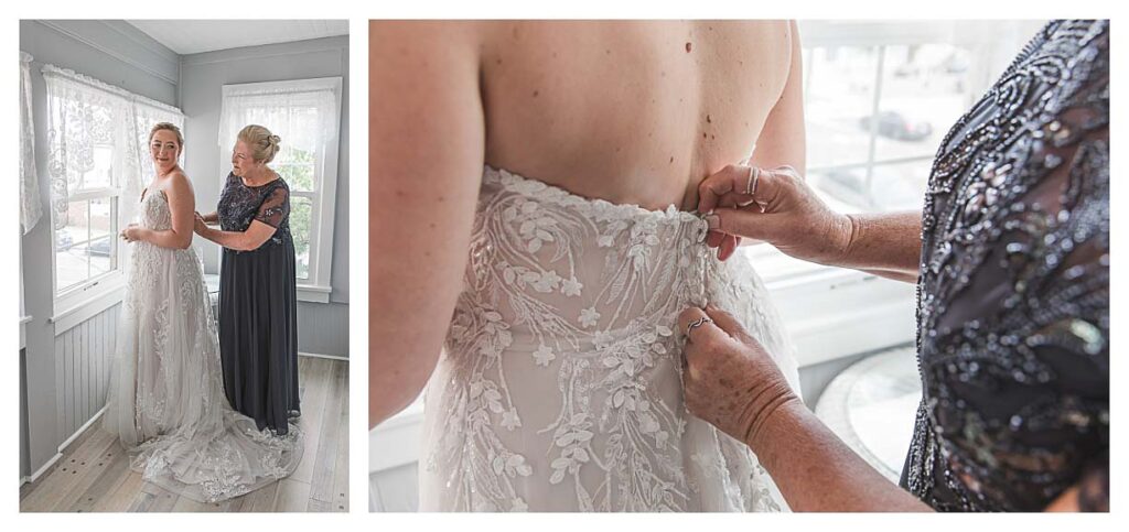 bride getting ready for a fall costal wedding in ocean city nj