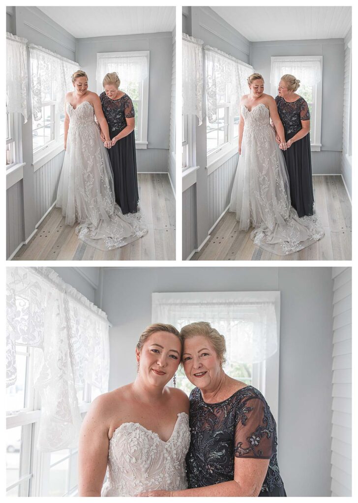 bride getting ready for a fall costal wedding in ocean city nj