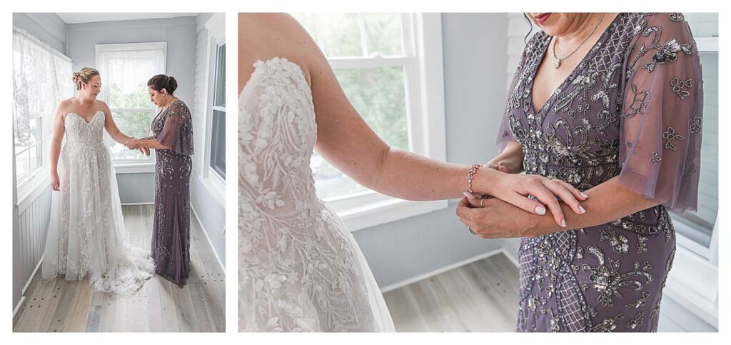 bride getting ready for a fall costal wedding in ocean city nj