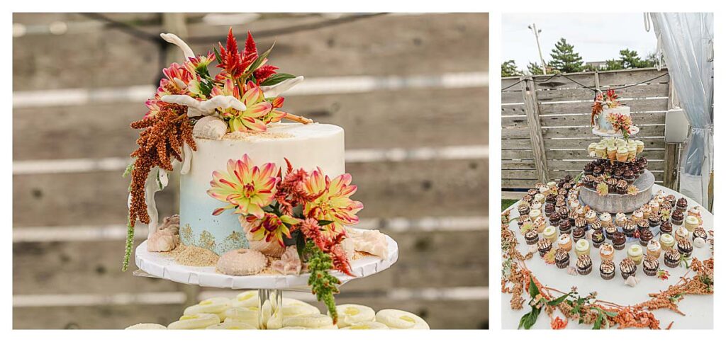 cake details at a fall coastal beach wedding