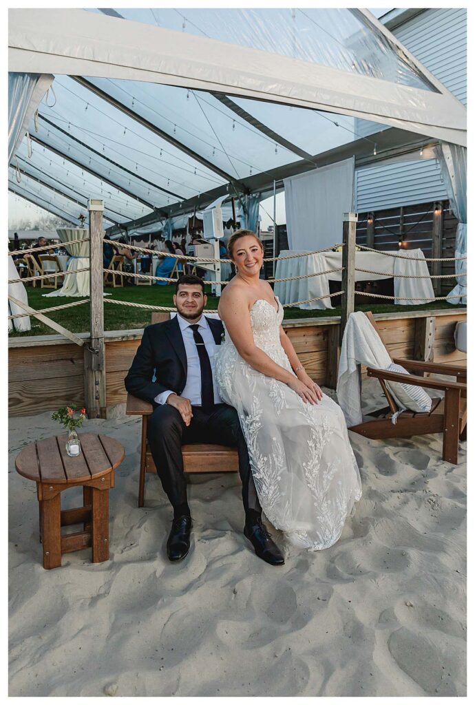 sunset photos at the fall coastal wedding at the deauville inn